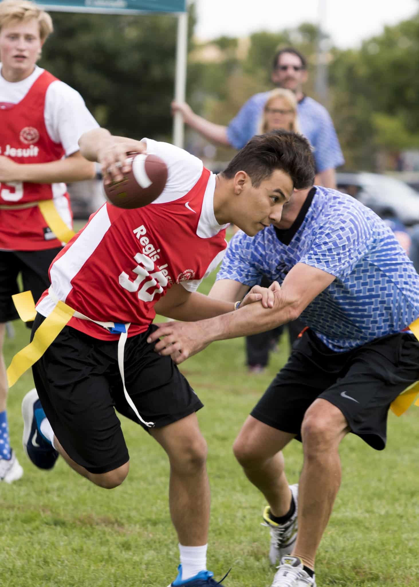 Action photo of flag football players