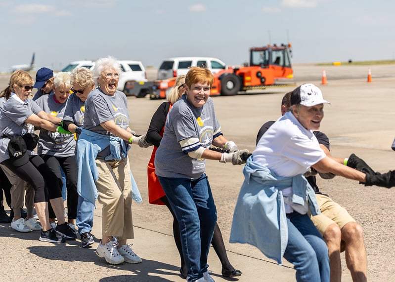 Plane pull team pulling a plane
